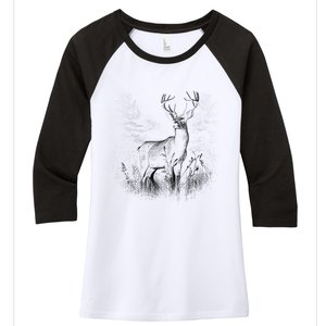 Deer In Nature Realistic Women's Tri-Blend 3/4-Sleeve Raglan Shirt