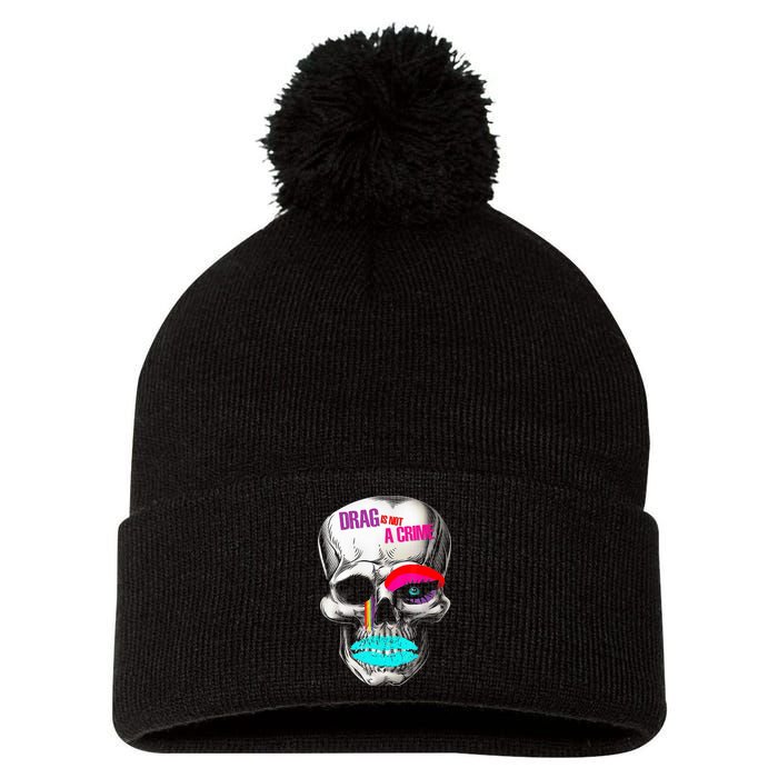 Drag Is Not A Crime Skull Pom Pom 12in Knit Beanie