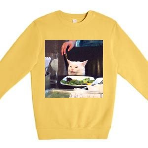 Dinner Table Cat Meme Funny Internet Yelling Premium Crewneck Sweatshirt