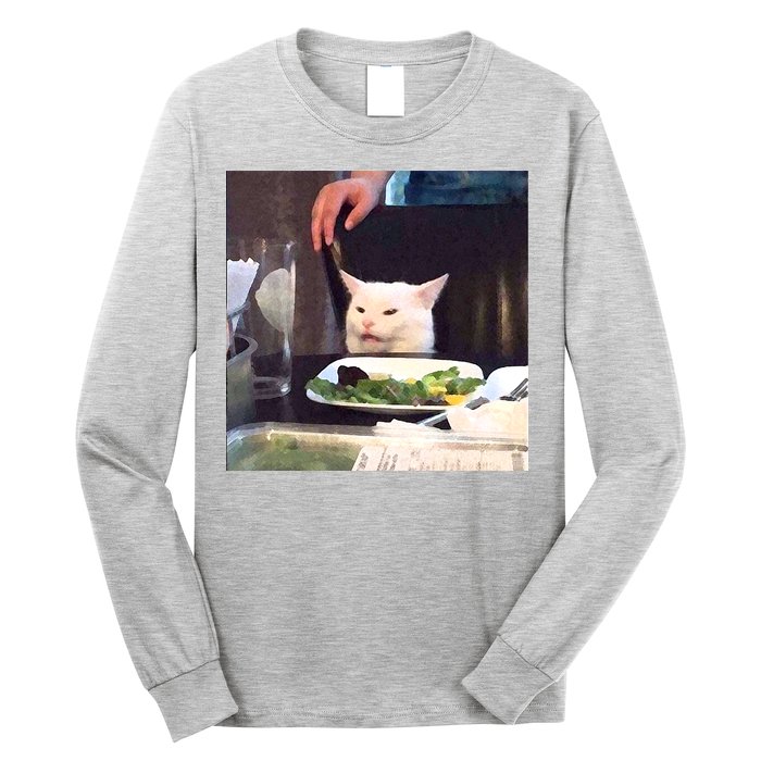 Dinner Table Cat Meme Funny Internet Yelling Long Sleeve Shirt