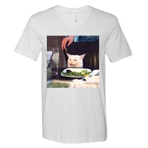 Dinner Table Cat Meme Funny Internet Yelling V-Neck T-Shirt