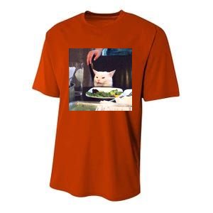 Dinner Table Cat Meme Funny Internet Yelling Youth Performance Sprint T-Shirt