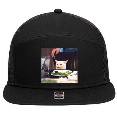 Dinner Table Cat Meme Funny Internet Yelling 7 Panel Mesh Trucker Snapback Hat