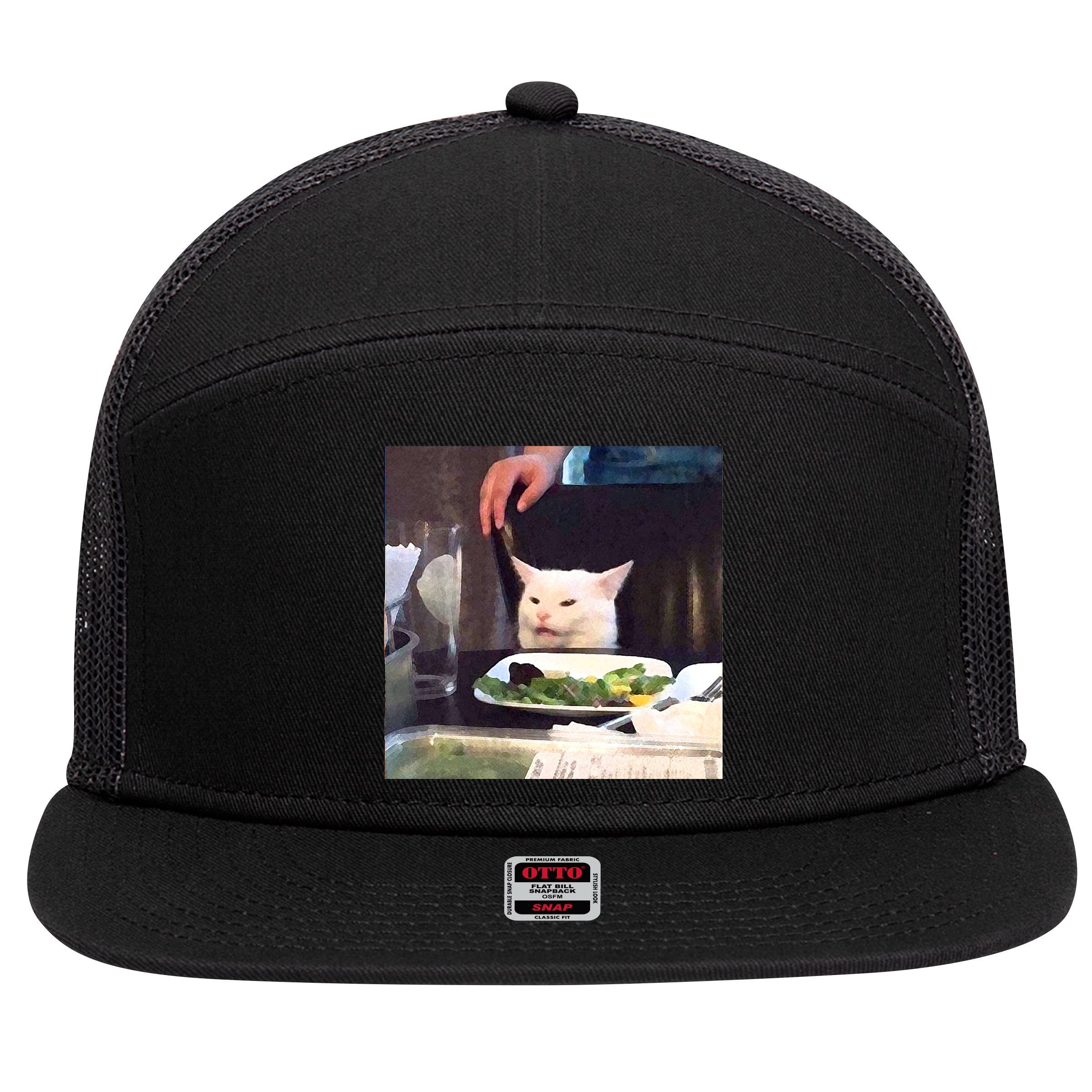 Dinner Table Cat Meme Funny Internet Yelling 7 Panel Mesh Trucker Snapback Hat
