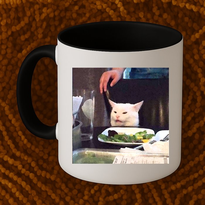 Dinner Table Cat Meme Funny Internet Yelling Mug