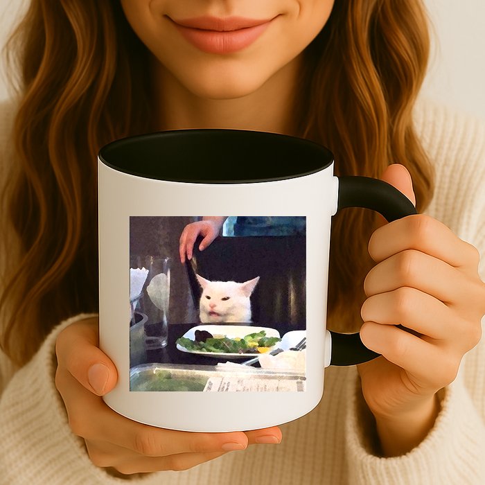 Dinner Table Cat Meme Funny Internet Yelling Mug