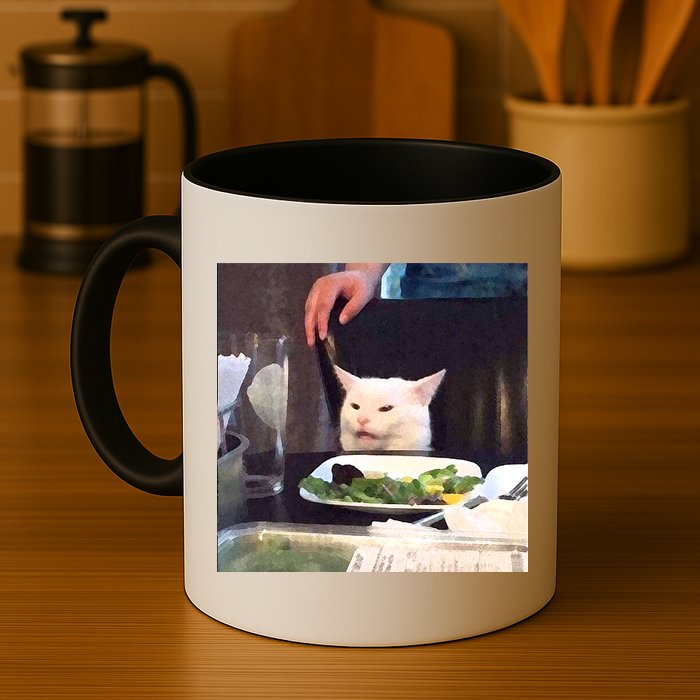 Dinner Table Cat Meme Funny Internet Yelling Mug