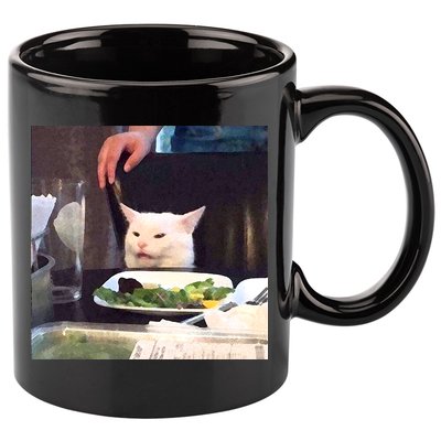 Dinner Table Cat Meme Funny Internet Yelling 11oz C Handle Ceramic Mug