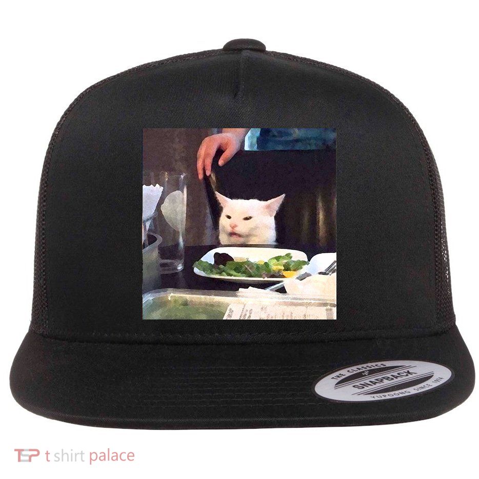 Dinner Table Cat Meme Funny Internet Yelling Flat Bill Trucker Hat