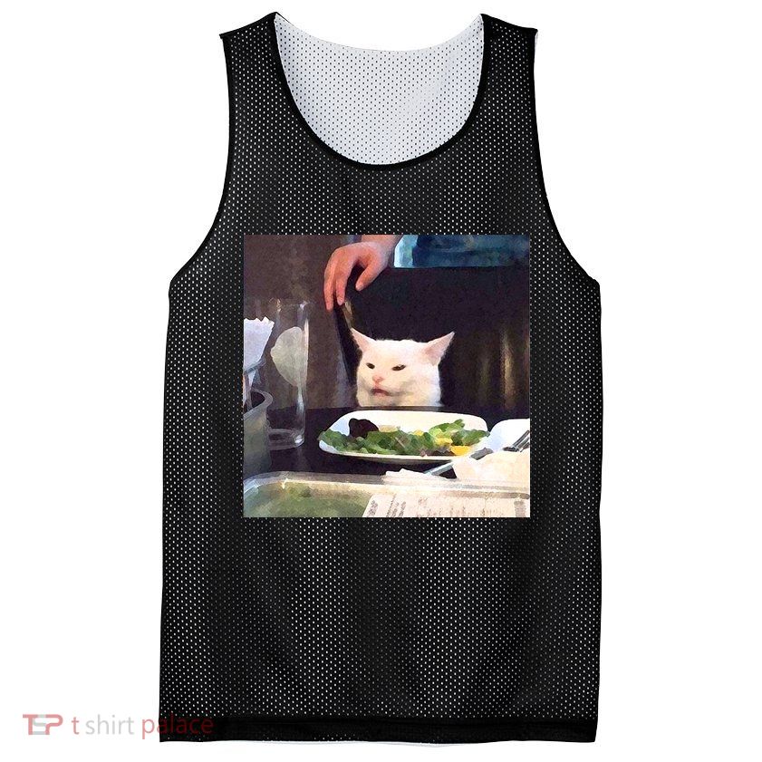 Dinner Table Cat Meme Funny Internet Yelling Mesh Reversible Basketball Jersey Tank