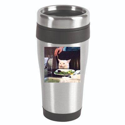 Dinner Table Cat Meme Funny Internet Yelling 16oz Travel Tumbler