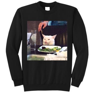 Dinner Table Cat Meme Funny Internet Yelling Tall Sweatshirt