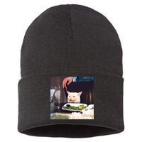 Dinner Table Cat Meme Funny Internet Yelling Sustainable Knit Beanie