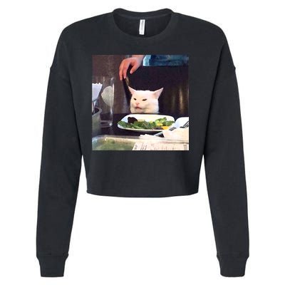 Dinner Table Cat Meme Funny Internet Yelling Cropped Pullover Crew