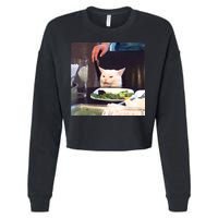 Dinner Table Cat Meme Funny Internet Yelling Cropped Pullover Crew