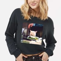Dinner Table Cat Meme Funny Internet Yelling Cropped Pullover Crew