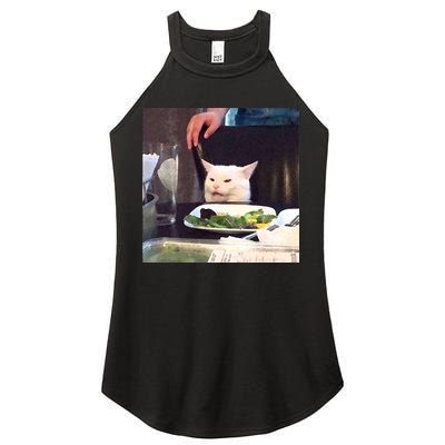 Dinner Table Cat Meme Funny Internet Yelling Women's Perfect Tri Rocker Tank