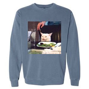 Dinner Table Cat Meme Funny Internet Yelling Garment-Dyed Sweatshirt