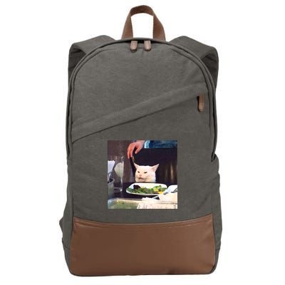 Dinner Table Cat Meme Funny Internet Yelling Cotton Canvas Backpack