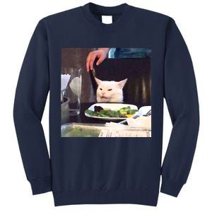 Dinner Table Cat Meme Funny Internet Yelling Tall Sweatshirt