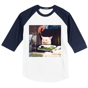 Dinner Table Cat Meme Funny Internet Yelling Baseball Sleeve Shirt