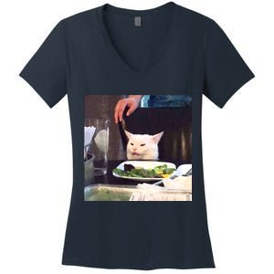 Dinner Table Cat Meme Funny Internet Yelling Women's V-Neck T-Shirt