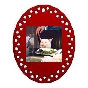 Dinner Table Cat Meme Funny Internet Yelling Ceramic Oval Ornament