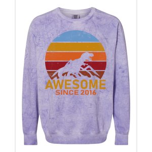 Dinosaur 6th Birthday Gift Awesome Since 2016 Colorblast Crewneck Sweatshirt