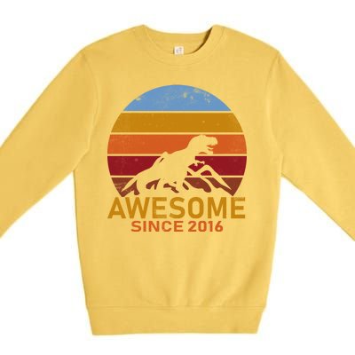 Dinosaur 6th Birthday Gift Awesome Since 2016 Premium Crewneck Sweatshirt