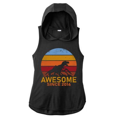 Dinosaur 6th Birthday Gift Awesome Since 2016 Ladies PosiCharge Tri-Blend Wicking Draft Hoodie Tank