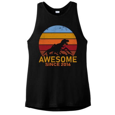 Dinosaur 6th Birthday Gift Awesome Since 2016 Ladies PosiCharge Tri-Blend Wicking Tank