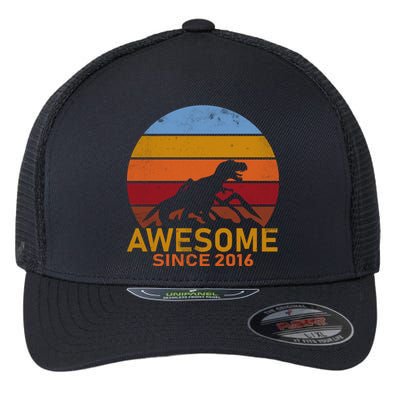 Dinosaur 6th Birthday Gift Awesome Since 2016 Flexfit Unipanel Trucker Cap