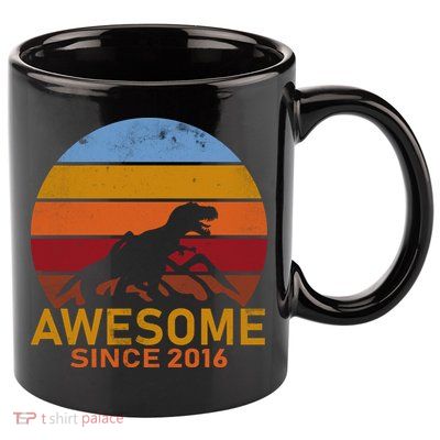 Dinosaur 6th Birthday Gift Awesome Since 2016 11oz C Handle Ceramic Mug