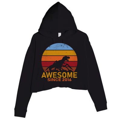 Dinosaur 6th Birthday Gift Awesome Since 2016 Crop Fleece Hoodie