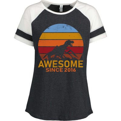 Dinosaur 6th Birthday Gift Awesome Since 2016 Enza Ladies Jersey Colorblock Tee