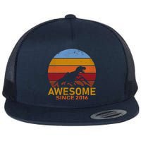 Dinosaur 6th Birthday Gift Awesome Since 2016 Flat Bill Trucker Hat