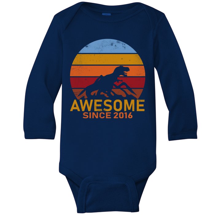 Dinosaur 6th Birthday Gift Awesome Since 2016 Baby Long Sleeve Bodysuit