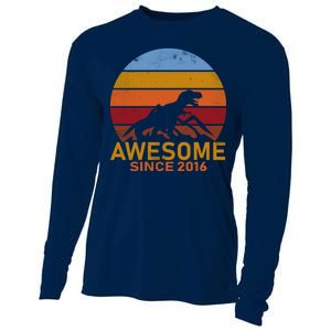 Dinosaur 6th Birthday Gift Awesome Since 2016 Cooling Performance Long Sleeve Crew