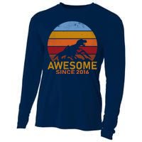 Dinosaur 6th Birthday Gift Awesome Since 2016 Cooling Performance Long Sleeve Crew