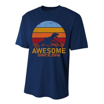 Dinosaur 6th Birthday Gift Awesome Since 2016 Performance Sprint T-Shirt