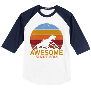 Dinosaur 6th Birthday Gift Awesome Since 2016 Baseball Sleeve Shirt