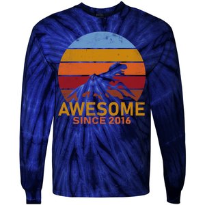 Dinosaur 6th Birthday Gift Awesome Since 2016 Tie-Dye Long Sleeve Shirt