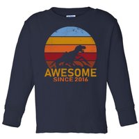 Dinosaur 6th Birthday Gift Awesome Since 2016 Toddler Long Sleeve Shirt