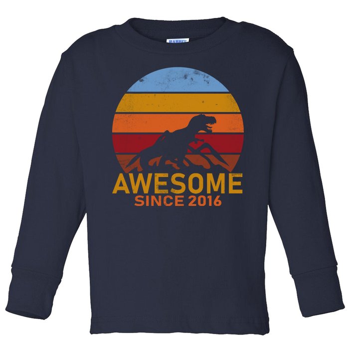 Dinosaur 6th Birthday Gift Awesome Since 2016 Toddler Long Sleeve Shirt