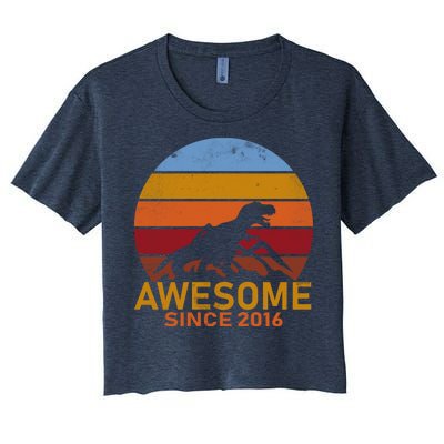 Dinosaur 6th Birthday Gift Awesome Since 2016 Women's Crop Top Tee