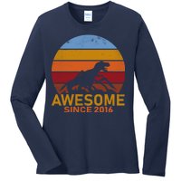 Dinosaur 6th Birthday Gift Awesome Since 2016 Ladies Long Sleeve Shirt