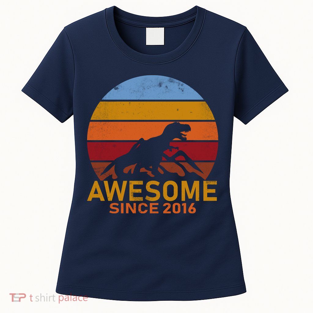 Dinosaur 6th Birthday Gift Awesome Since 2016 Womens T-Shirt