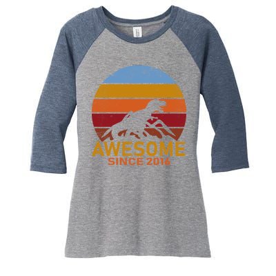 Dinosaur 6th Birthday Gift Awesome Since 2016 Women's Tri-Blend 3/4-Sleeve Raglan Shirt