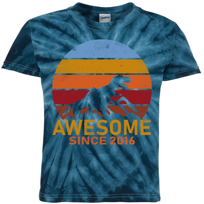 Dinosaur 6th Birthday Gift Awesome Since 2016 Kids Tie-Dye T-Shirt