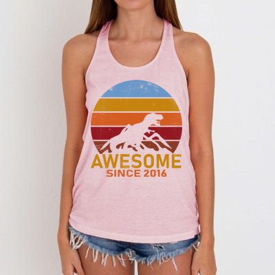 Dinosaur 6th Birthday Gift Awesome Since 2016 Women's Knotted Racerback Tank